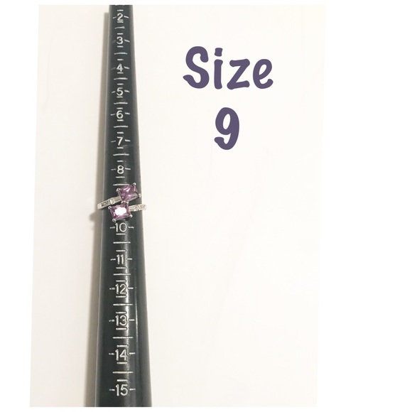 Simulated Amethyst & CZ Baguette 925 Silver Ring - Picture 7 of 10
